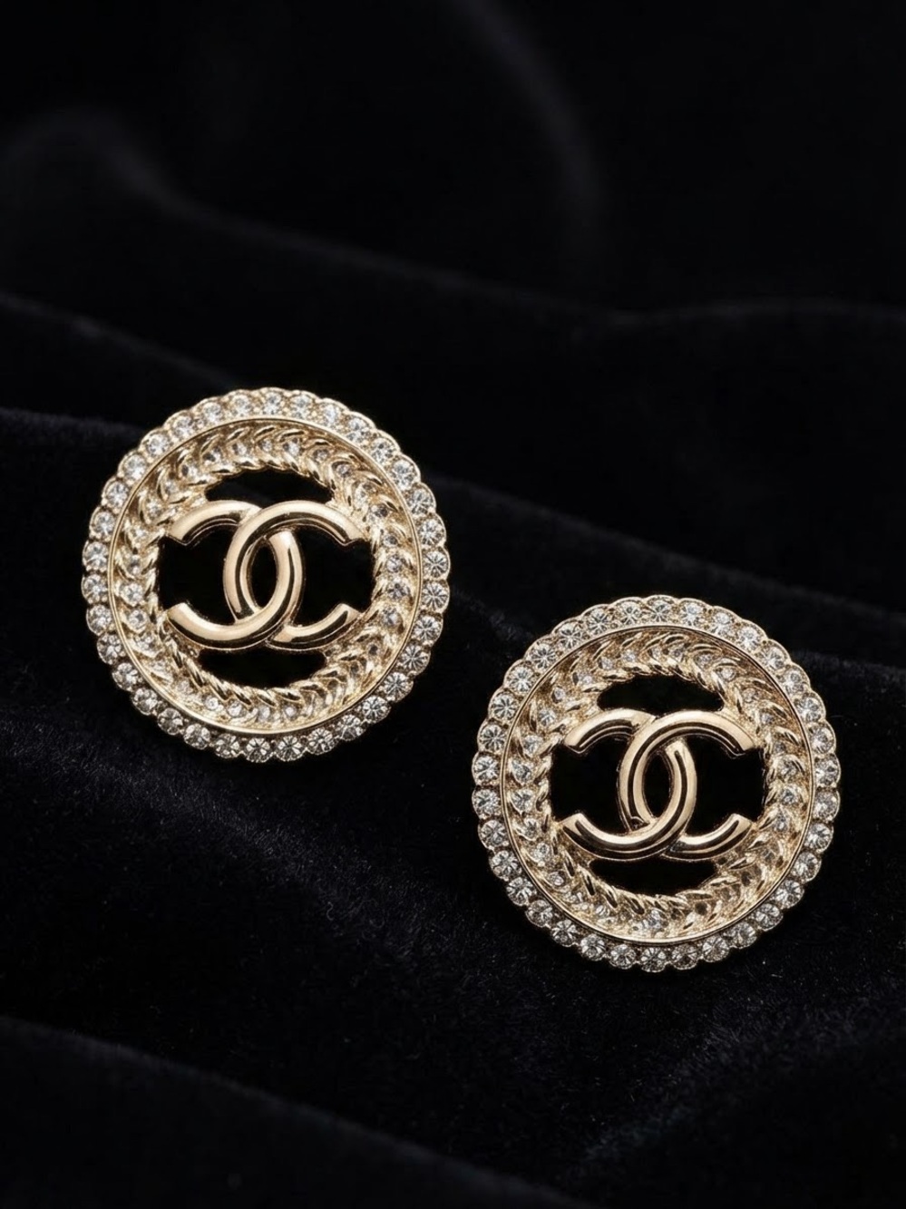 Gold-Tone Crystal Round Letter C Earrings